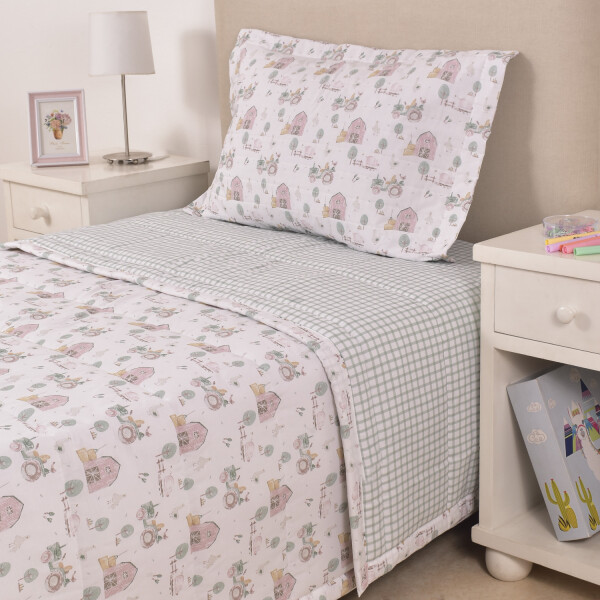 Edredón Kids Granja Rosa Verde Y Beige – 180×240 cm Edredón Kids Granja Rosa Verde Y Beige – 180×240 cm