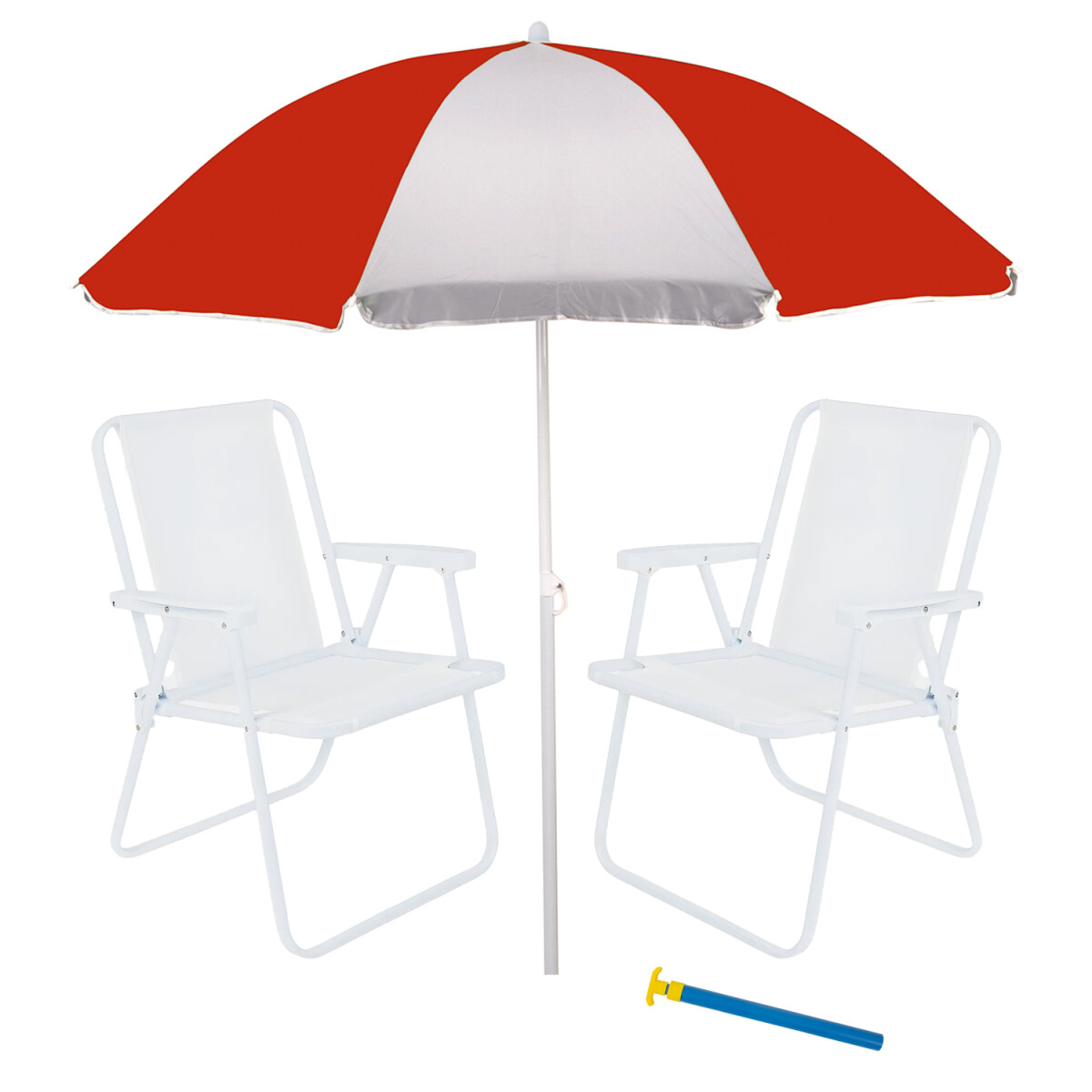 Set Sombrilla + Sillas x2 Acero 110Kg + Saca Arena Playa MOR - Rojo/plata 