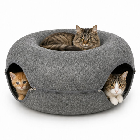 Cama Túnel Integrado Gatos Fieltro Dona Rascador Resistente Gris