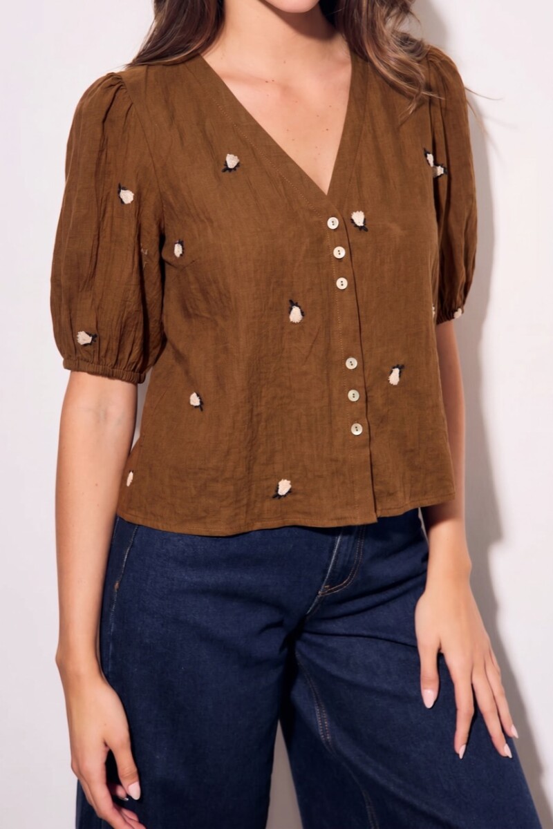 Blusa Viscosa Bordada Marron