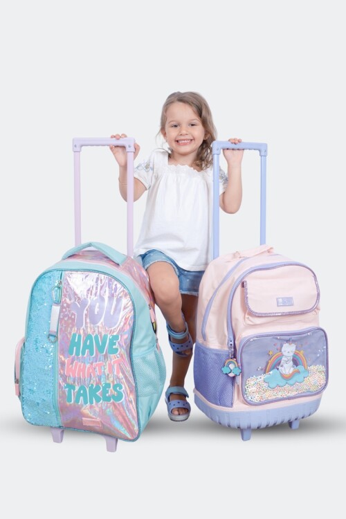 Mochila escolar amplia con ruedas combinada Aqua