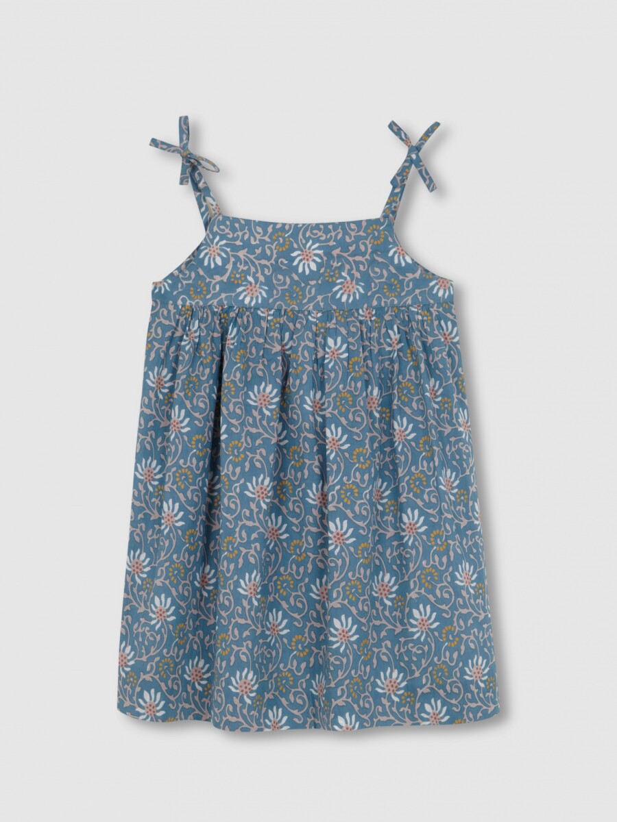 Vestido Talle Alto Con Estampado De Flor Azul Pato