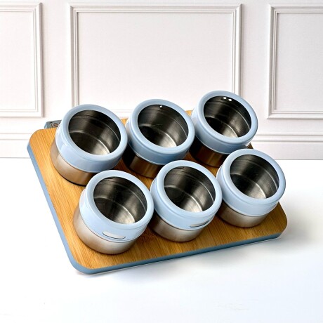 Especiero Condimentero Magnético De Cocina Acero/Bambú X6 Especiero Condimentero Magnético De Cocina Acero/Bambú X6