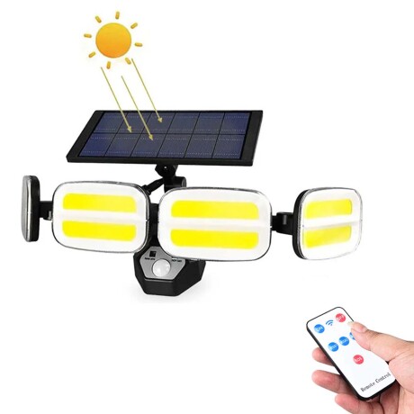 Foco Solar de Pared Ajustable 4 Luces Led c/Sensor y Control Negro