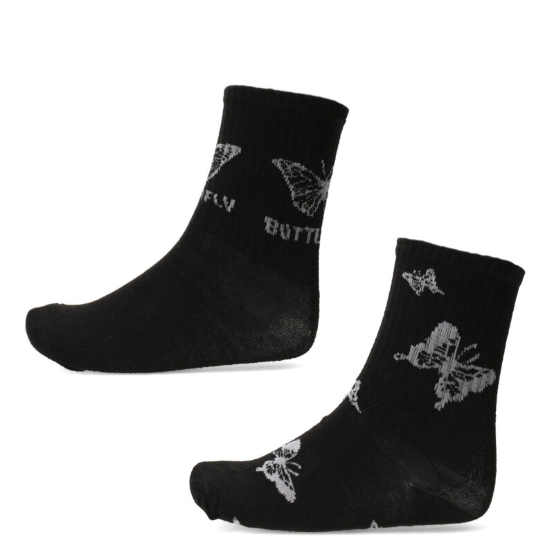 Medias Infantiles N+ Mariposa Negro - Gris