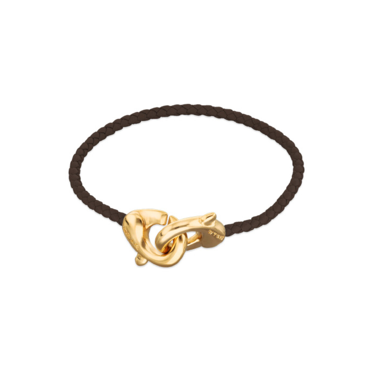 PULSERA DE CUERO MARRÓN CON MOSQUETÓN ENTRELAZADO BAÑADO EN ORO 18K - Pulsera 