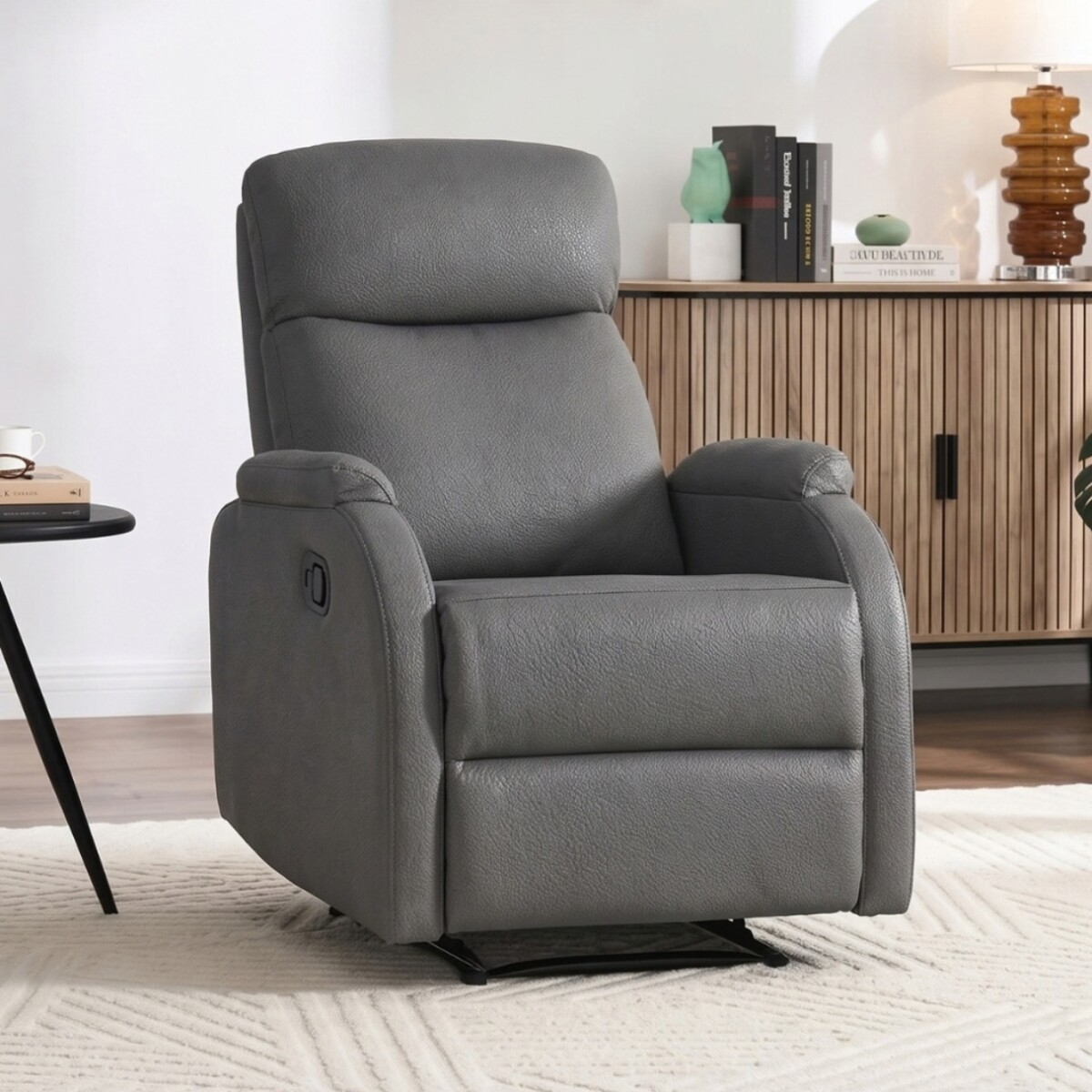 Sillón Recliner 1 Cuerpo Cuero Sintético - Adri - Grafito 