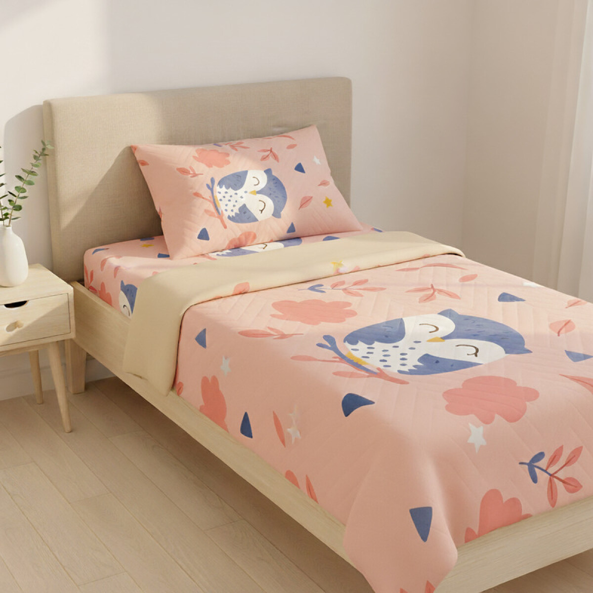 Juego De Sabanas 1 Plaza Toque Algodón Sommier Infantil - Búho 