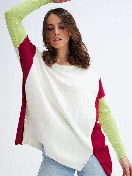 Sweater de punto combinado Verde - Fuccia - Crudo