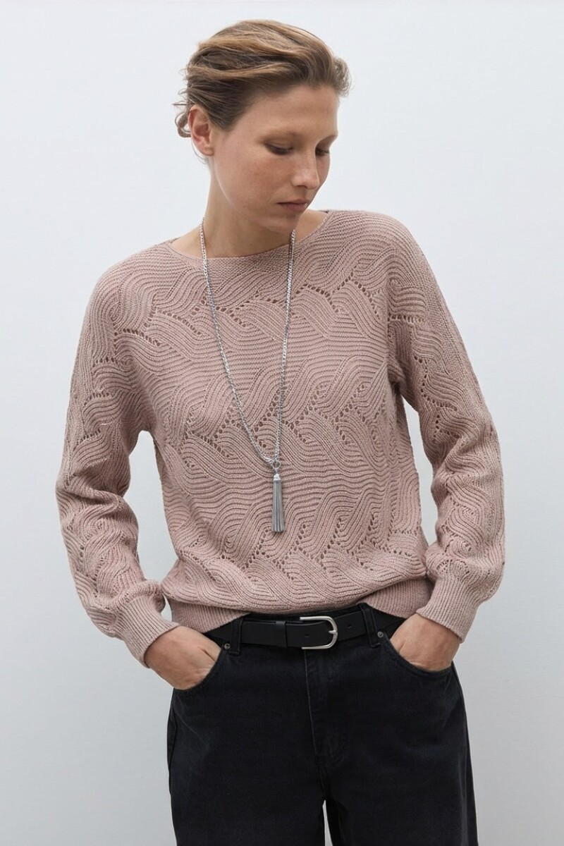 Sweater calado escote bote rosa