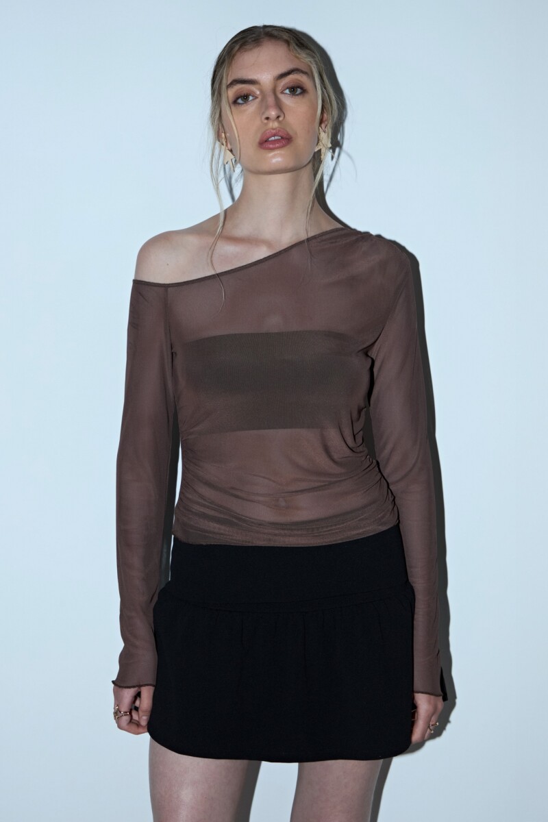PREVENTA Remera irregular de tul marrón