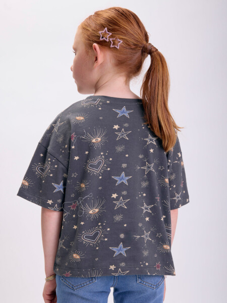 Remera Estampa Estrellas Gris Oscuro