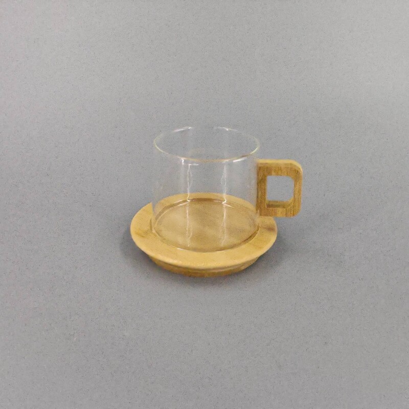 Mug de Vidrio con Base y Asa de Bambu Mug de Vidrio con Base y Asa de Bambu
