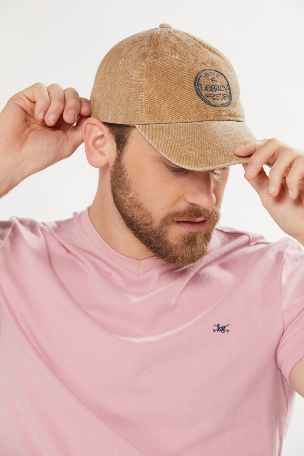 GORRO DE LONA CON BORDADO Beige