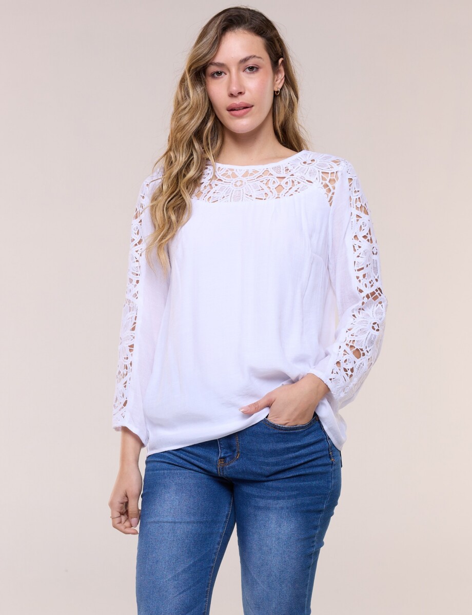 Blusa Encaje Calado - Blanco 