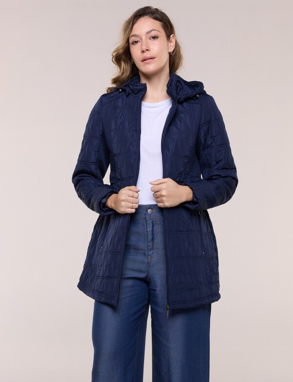 Campera Larga Capitoneada Con Capucha Desmontable AZUL