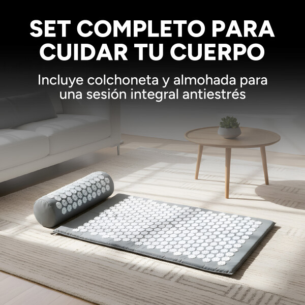 Colchoneta Mat + Almohada Acupuntura Masajeador Relajación Color Gris