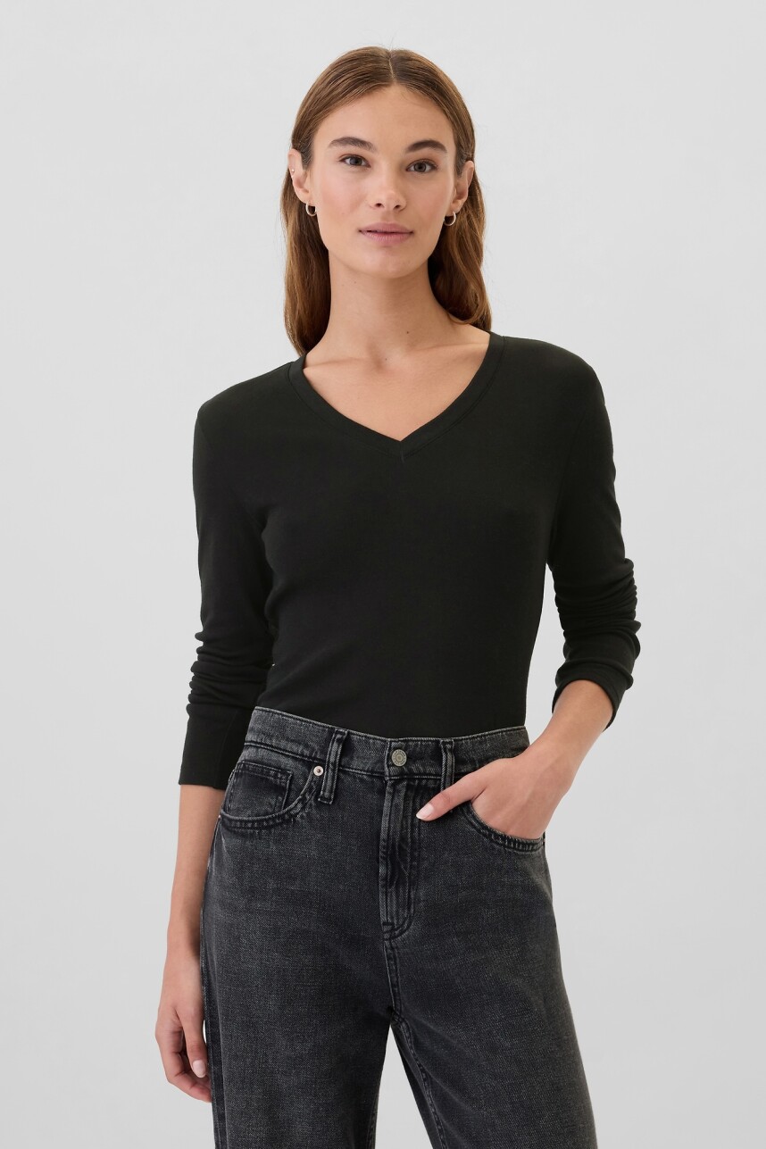 Remera Básica Cuello V Mujer True Black