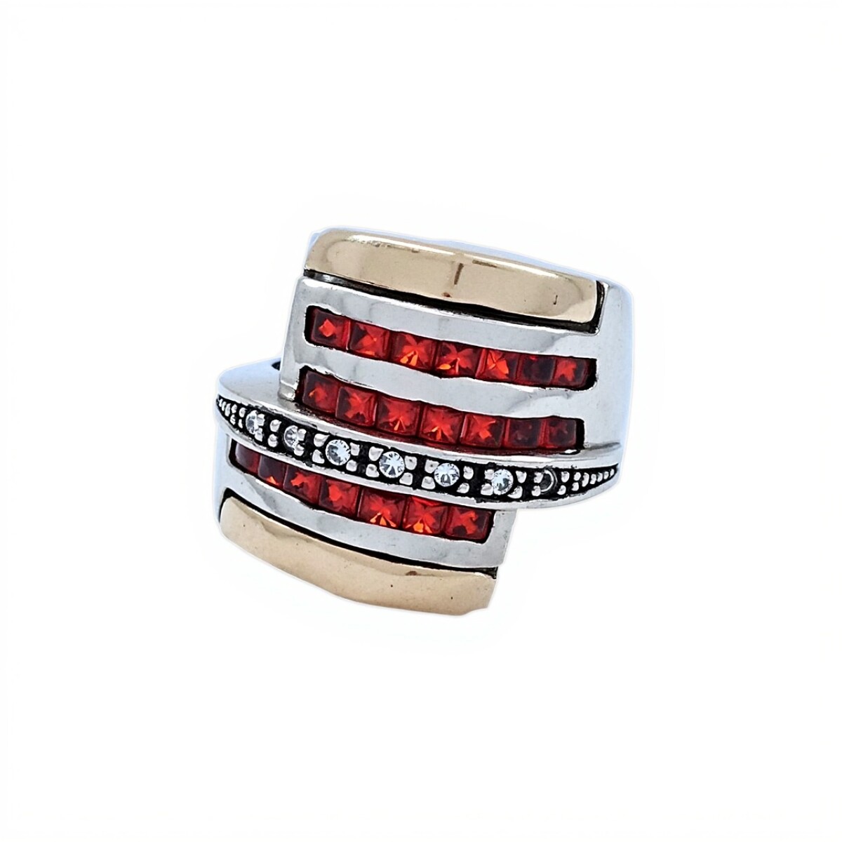 Anillo Elegante-Plata y Oro-Piedra Rubi y Zirconia-AN5679 - conpiedra 