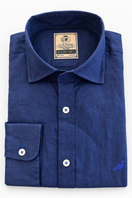 Camisa lino Short Collar Navy