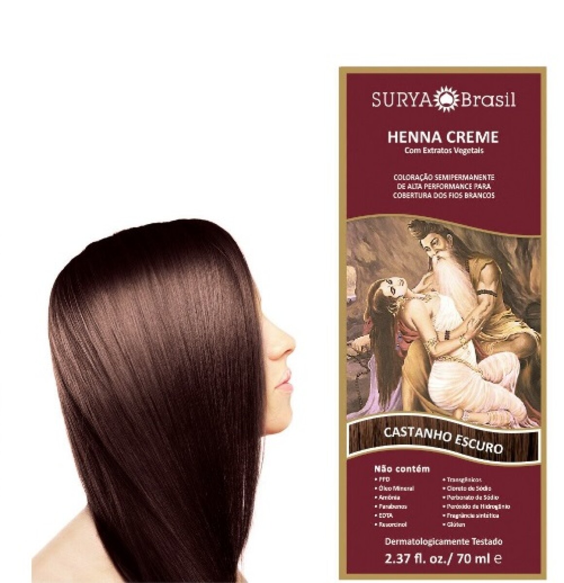 Tinta Natural para Pelo Henna Crema 70 Ml - CASTANO-OSCURO 