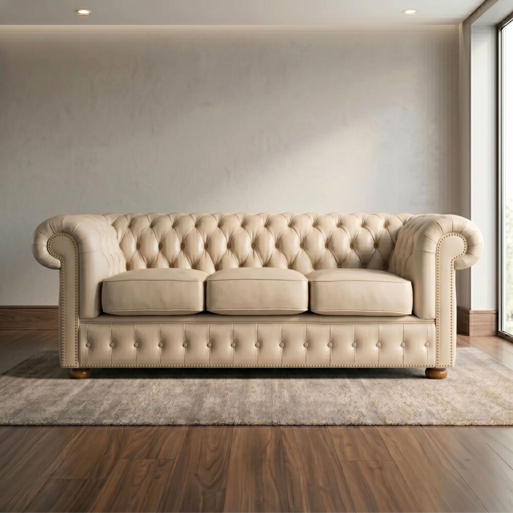 Sillón 100% Cuero - 3 Cuerpos - Chesterfield Arena