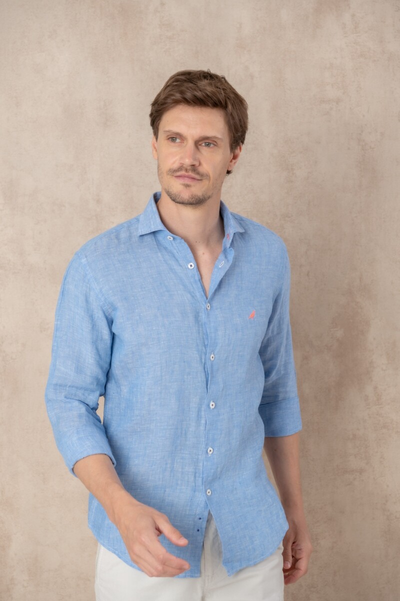 Camisa Lino Hudson Collar - Celeste 