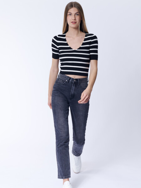 Remera punto rib Rayas Negro
