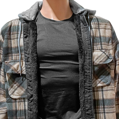 Campera Camisa Leñadora Cangurito Capucha Botones Negro