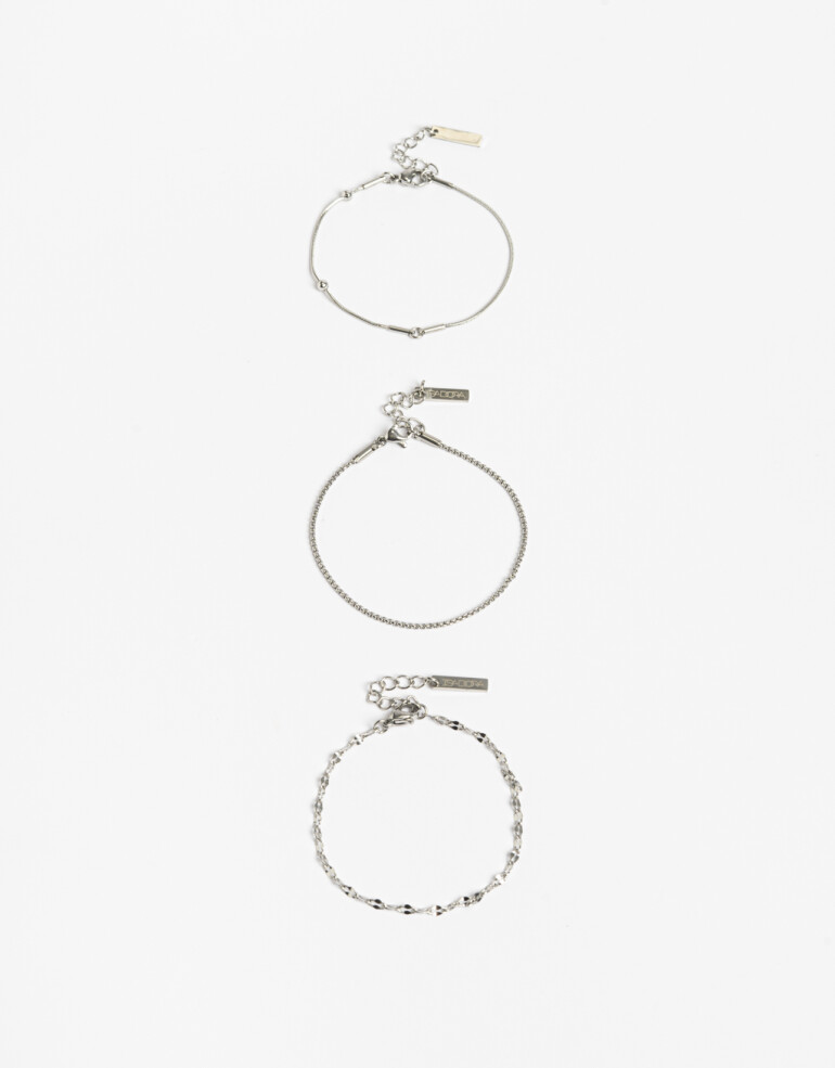 Pulseras Flexibles Sets Metal Set De Pulseras De Acero Combinadas - Plateado