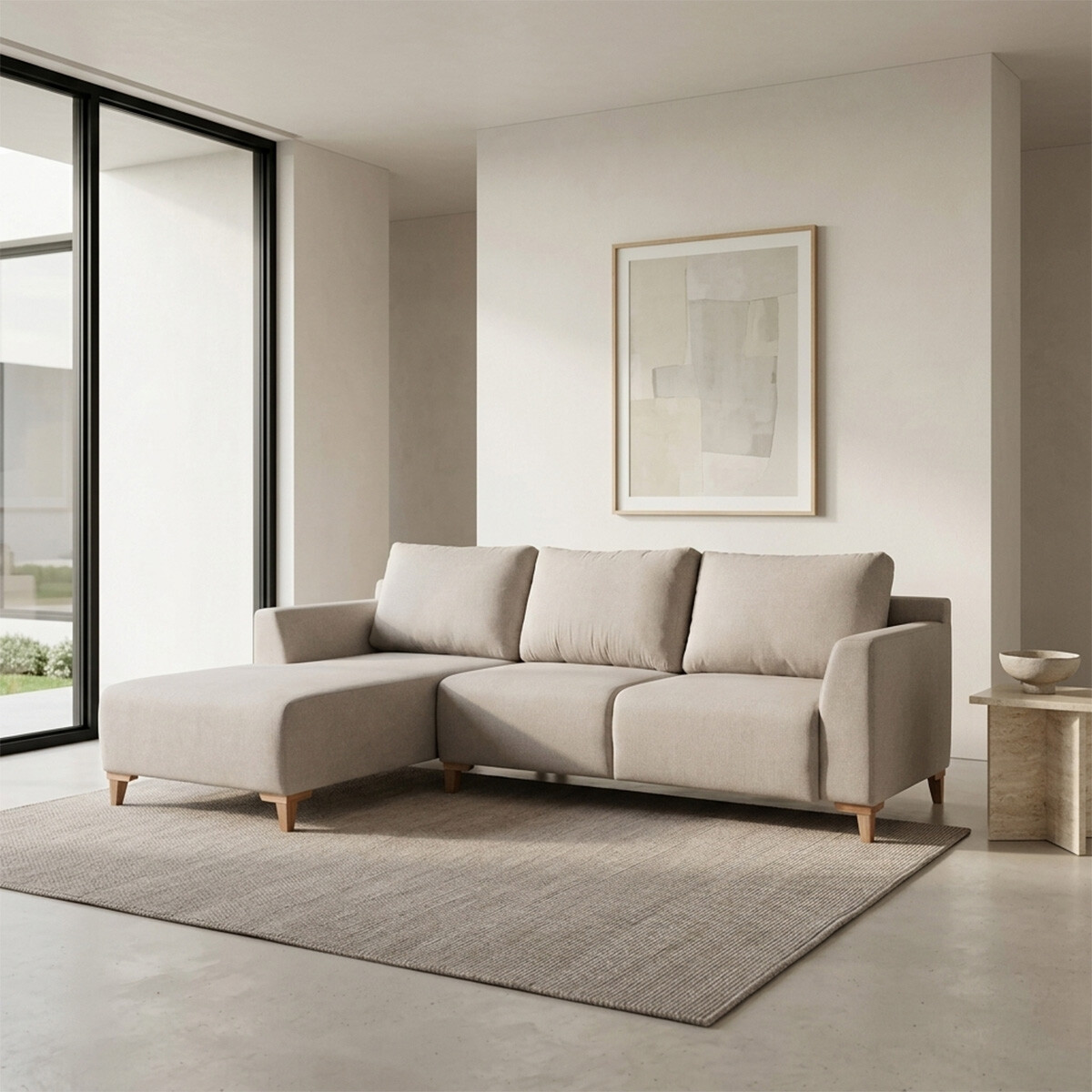 Rinconera Gino - Tela Microfibra - Chaise izquierdo - TC 1010 (Beige) 