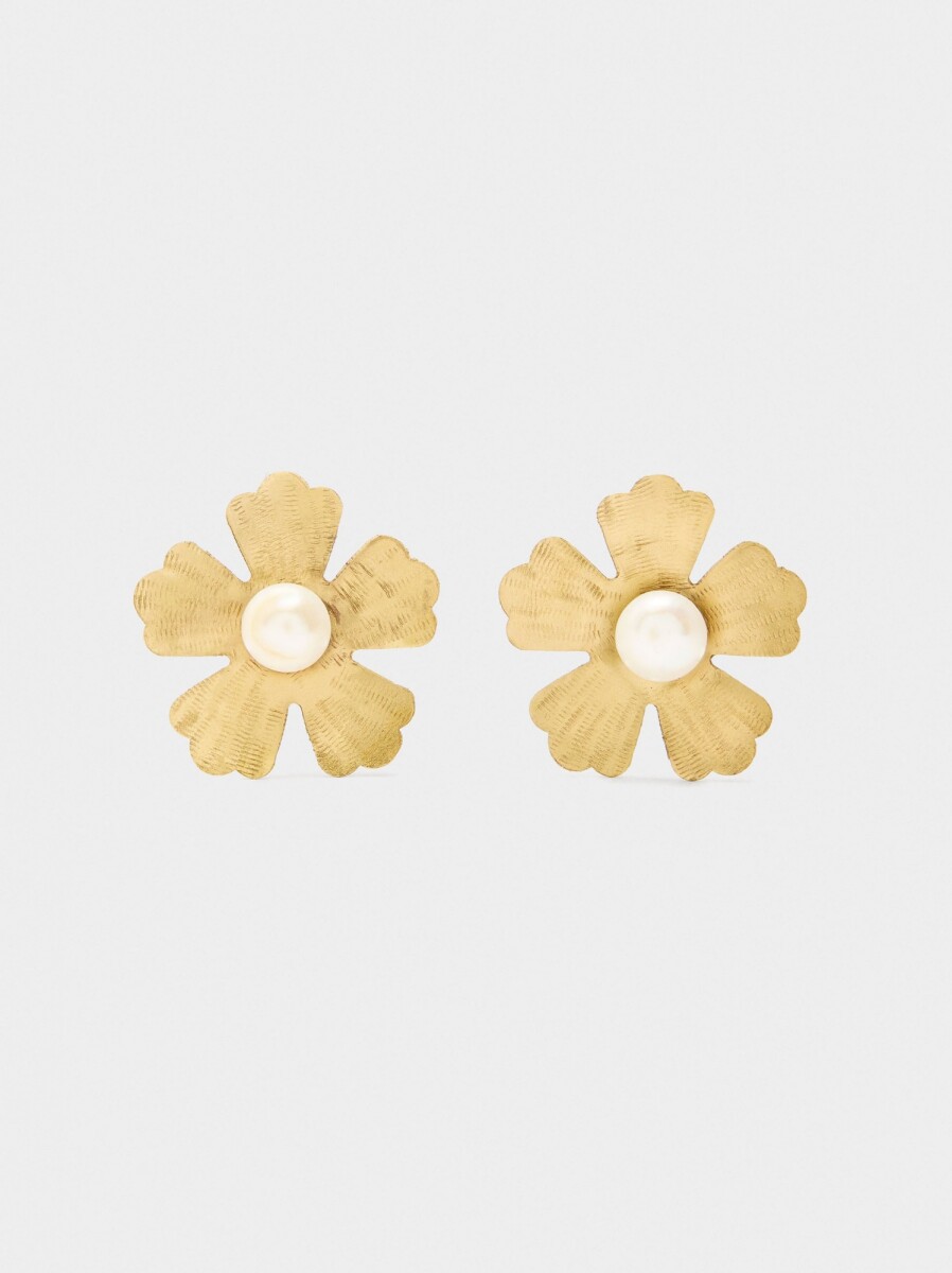 Pendientes Flor Con Perlas De Agua Dulce - dorado 