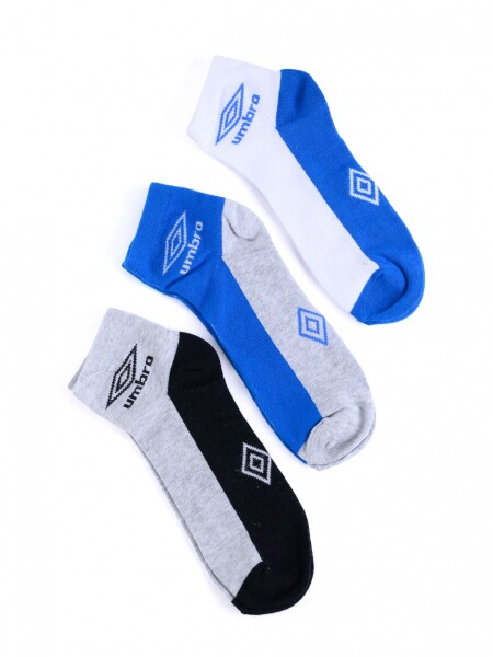 Media corta Deportiva Pack x3 Umbro Hombre Azul Royal, Gris, Blanco