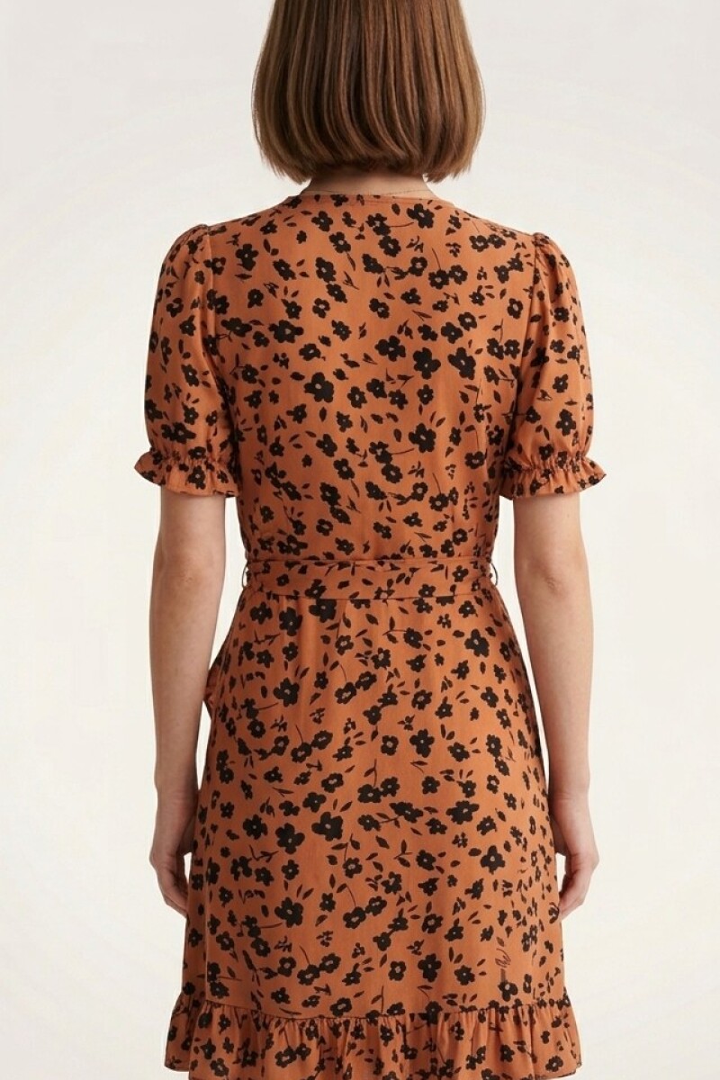 VESTIDO M/C ESCOTE EN V ANIMAL PRINT MARRON