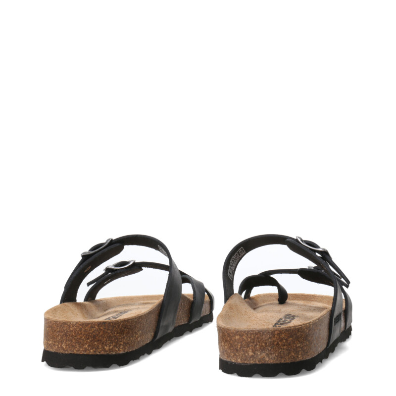 Sandalia de Mujer Freeway Casual 2 Hebillas Negro (Cuero Graso)
