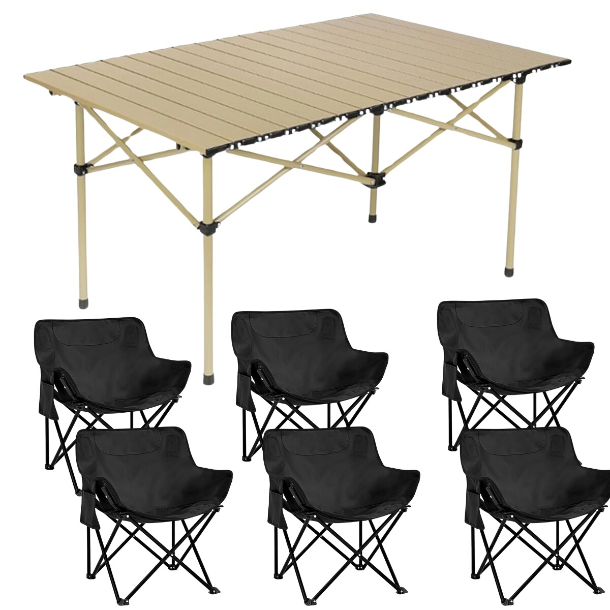 Combo mesa plegable + 6 sillas para camping o jardín 