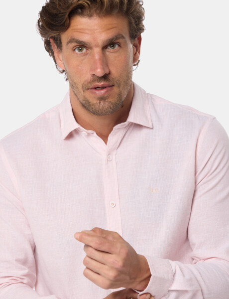 CAMISA DE LINO RAYADA Rosa