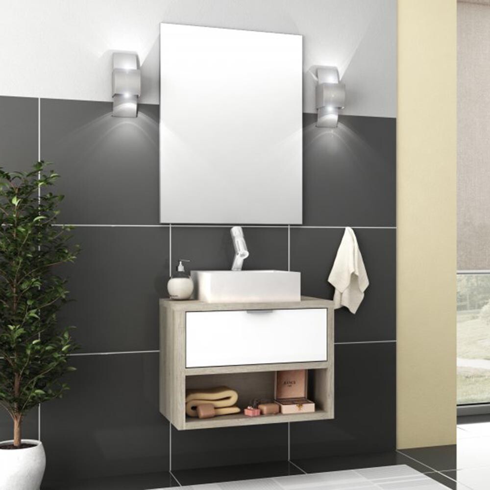 CONJUNTO MUEBLE DE BAÑO MODELO MALTA / MUEBLE + ESPEJO + BACHA Conjunto Mueble De Baño Modelo Malta / Mueble + Espejo + Bacha