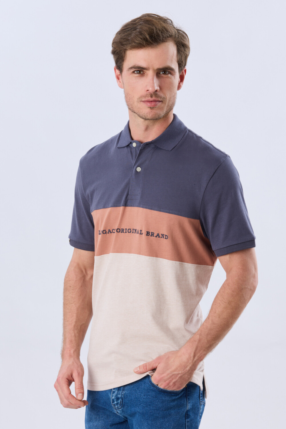 REMERA POLO RAYADA JERSEY Azul Oscuro