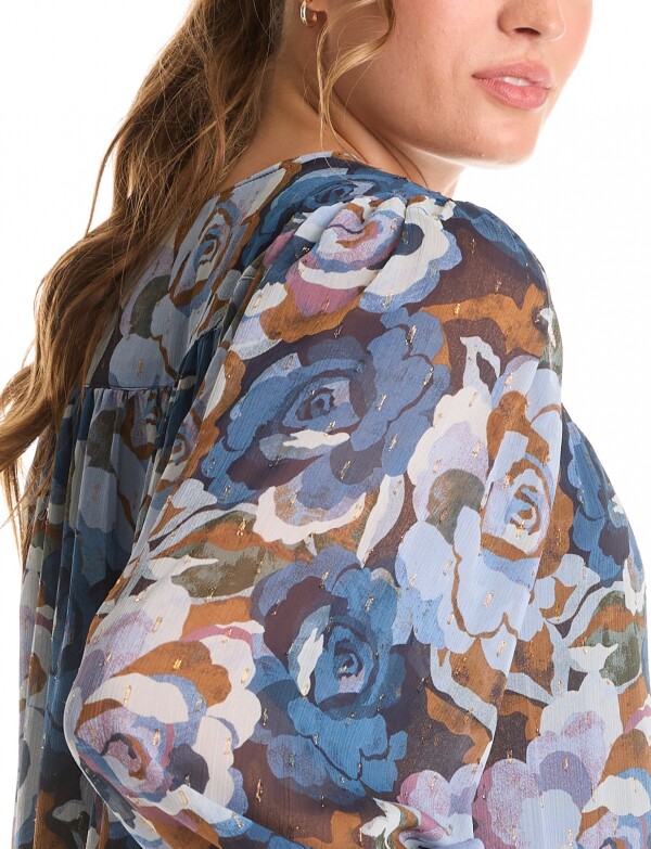 Blusa Gasa Flores AZUL/MULTI