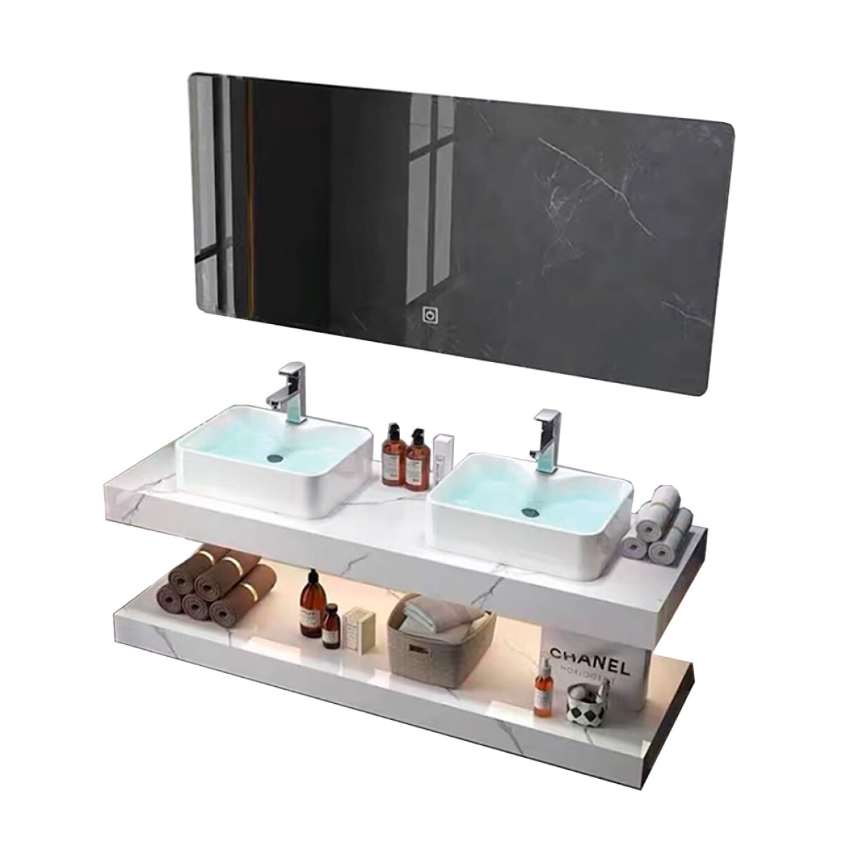 Conjunto De Baño Habitare Modelo Ns1026-120dt / Mueble + Bachas + Espejo Con Luz 
