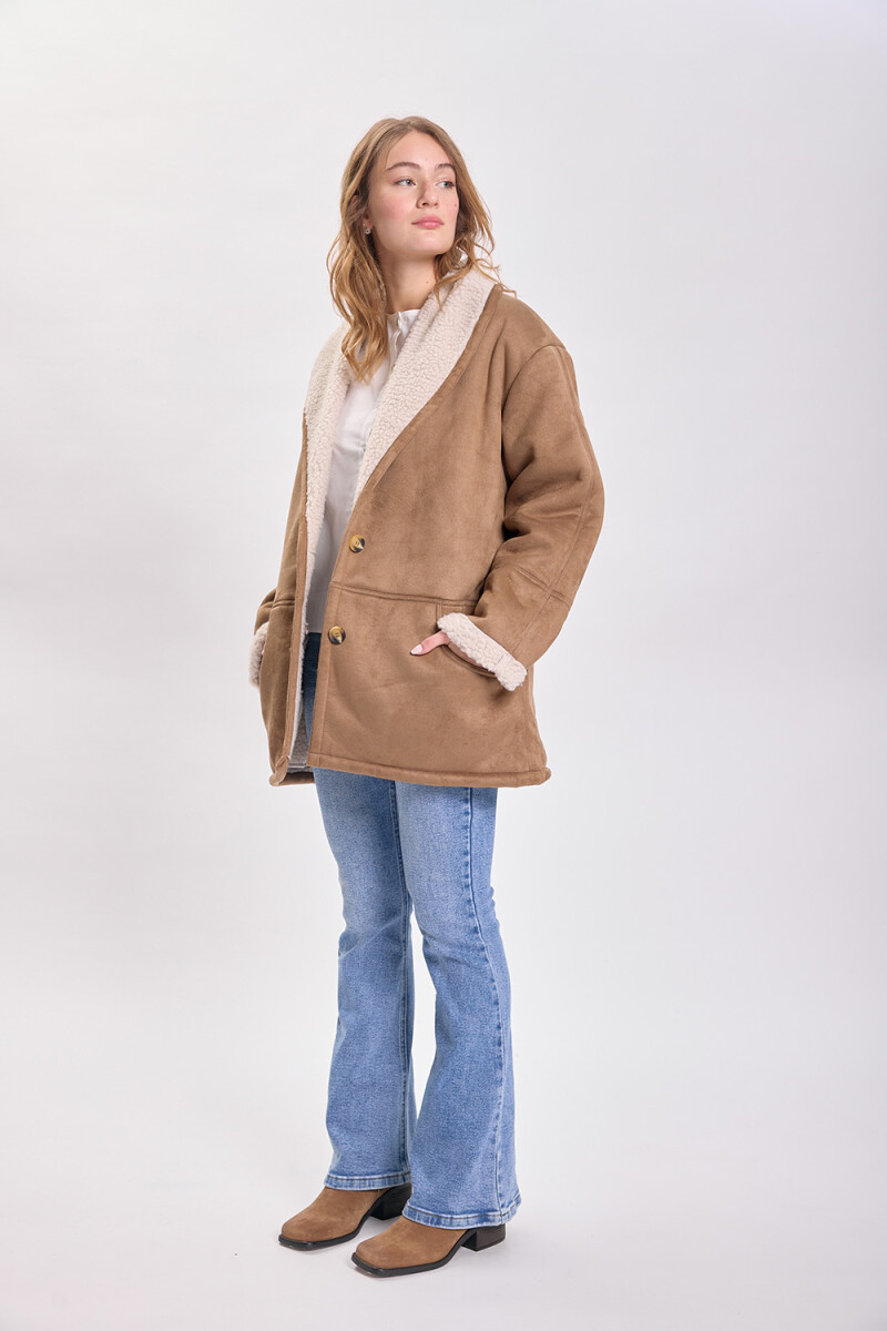 Chaqueta abrigo forrada sherpa Beige