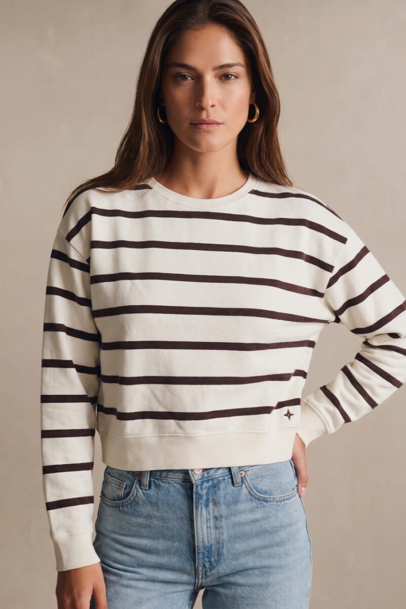 Sweater Algodon Lavado Rayado Marron