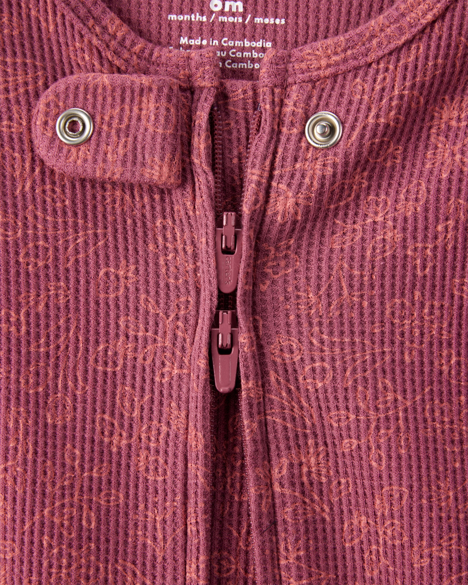 Pijama una pieza de algodón térmico, con pie, diseño floral Sin color