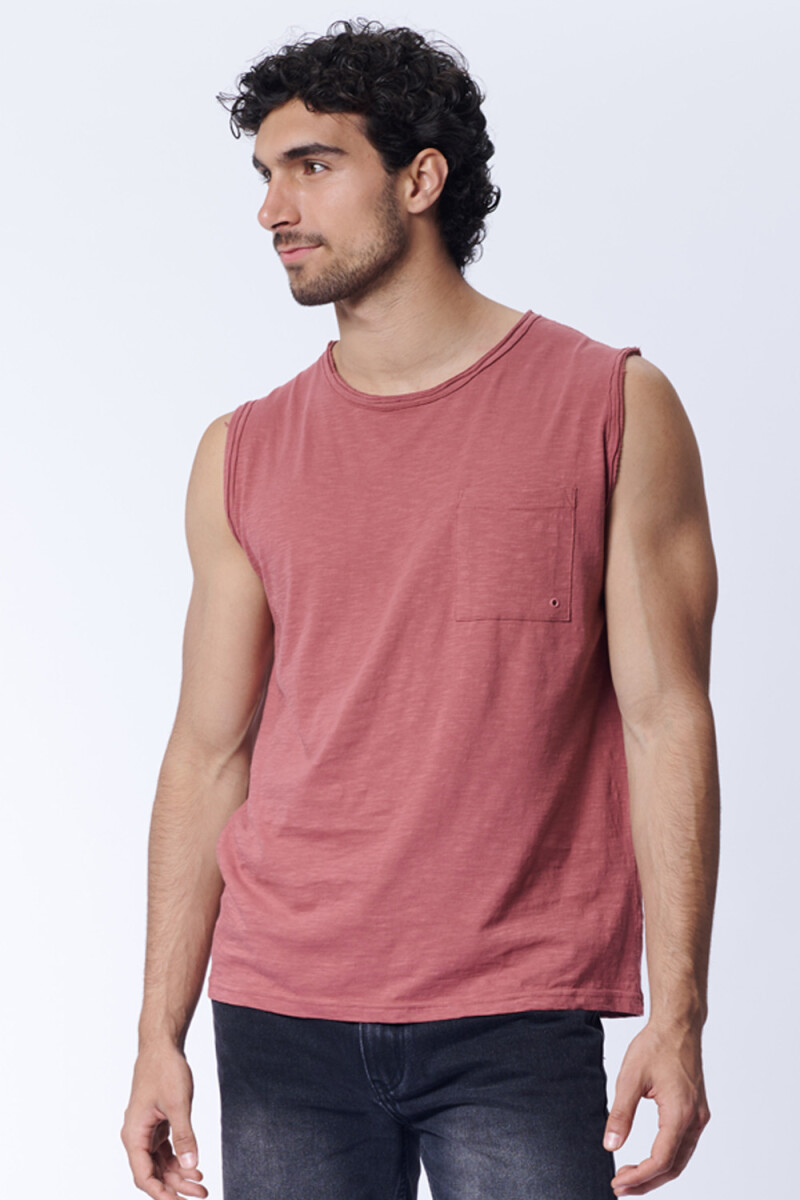 Musculosa slub bolsillo Terracota
