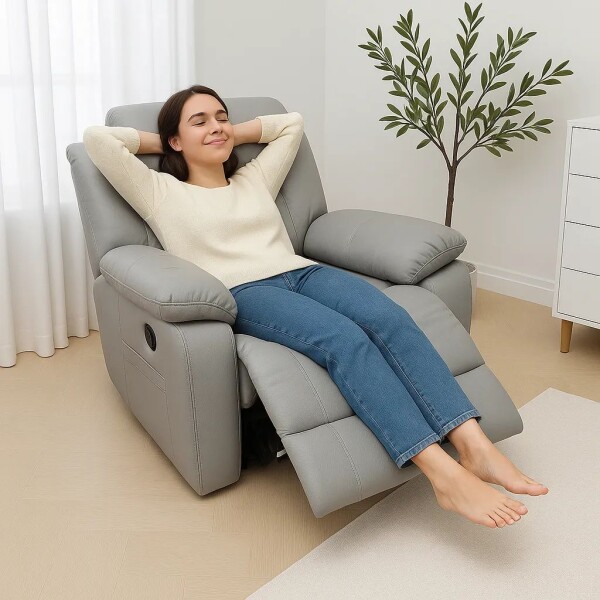 Sofá Sillón Poltrona Reclinable Masajeador Electrico Cuerina Color Gris Cuerina