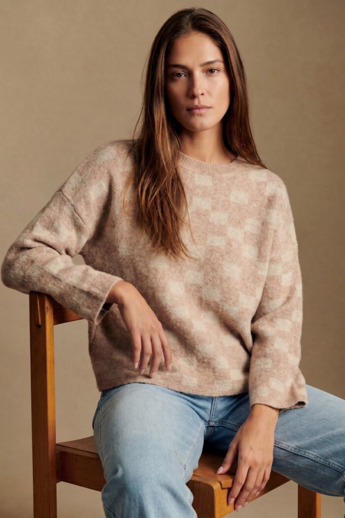 Sweater Intarsia Cuadros Rosa Viejo