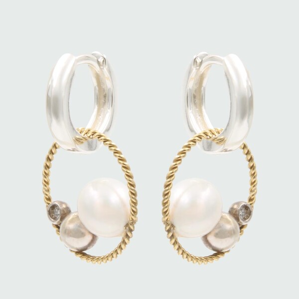 Caravanas Círculo de vida de MOON en plata 925 con oro 18k, perlas y brillantes Caravanas Círculo de vida de MOON en plata 925 con oro 18k, perlas y brillantes
