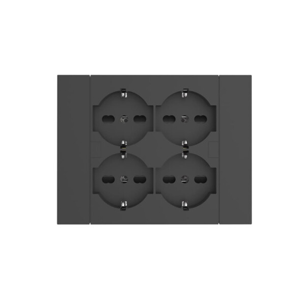 Plaqueta 4 tomas schuko negra p/caja llana M47162