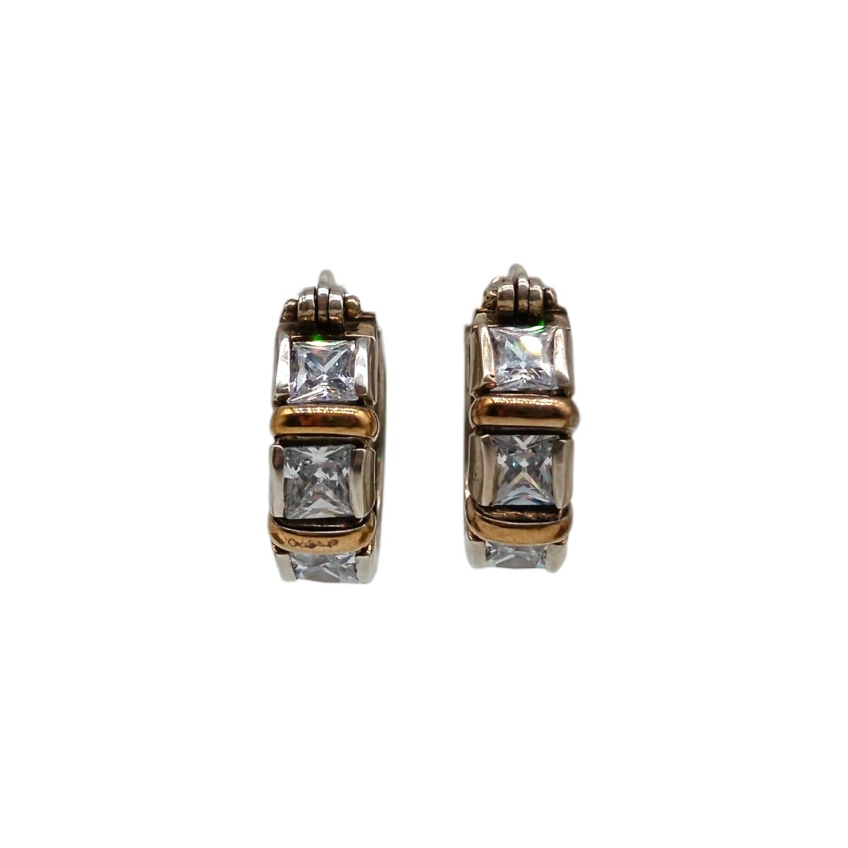 Caravanas Aro - Plata y oro- Piedra Zirconia -CA5153 - conpiedra 